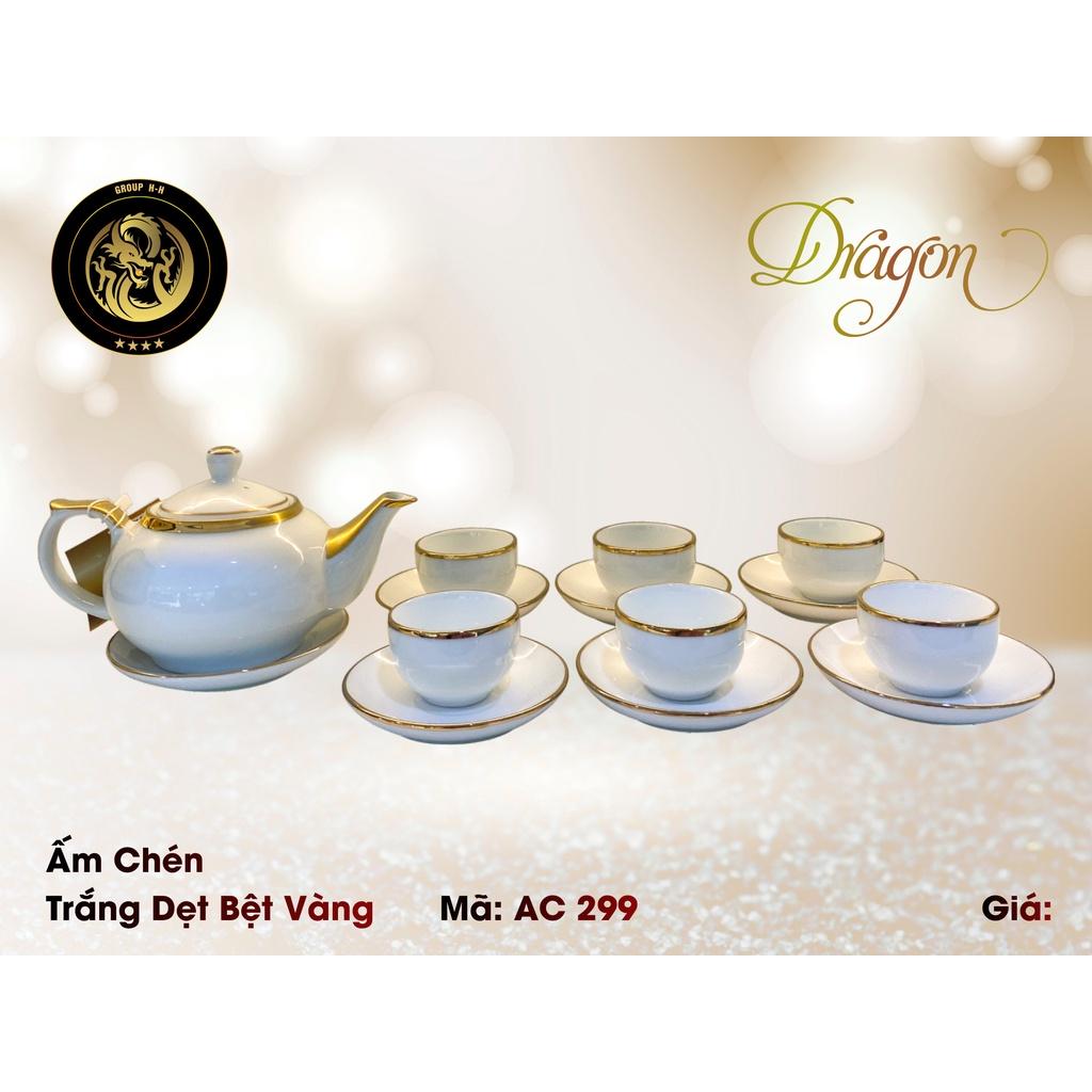 Bộ Ấm Chén Dẹt Bệt Vẽ Vàng 24k AC 299