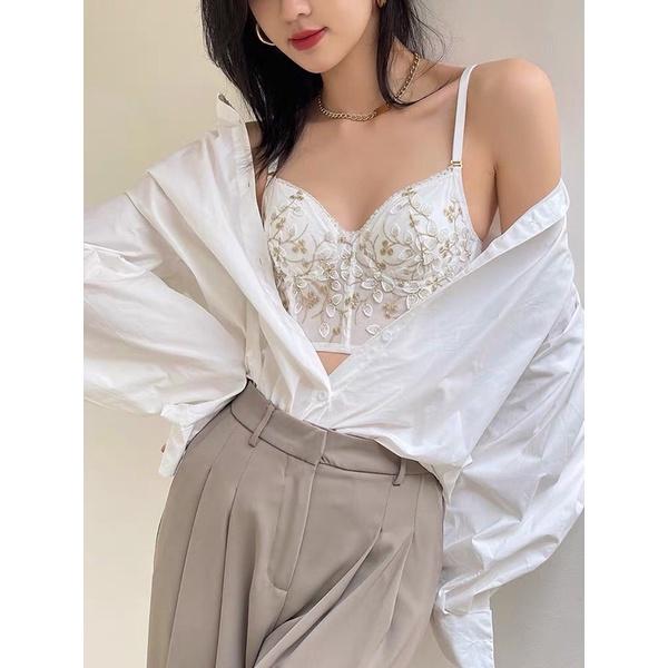 Áo bralette ren hoa trắng có gọng măc cài sau lưng