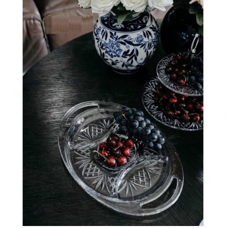 Đĩa Pha Lê Có 2 Tay Cầm GODINGER DUBLIN, Khay Pha Lê Cao Cấp Trang Trí Bàn Tiệc, Nhập Đức