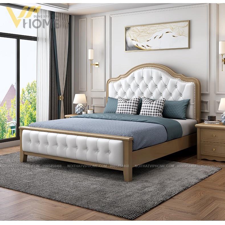 Giường ngủ bọc da nhập khẩu phong cách tân cổ điển đẹp GBD-20120