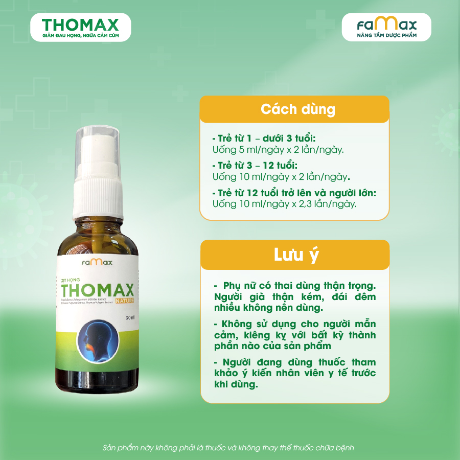 [FAMAX] Xịt họng Thomax Nature lọ 30ml hỗ trợ giảm ho, giảm đau họng, viêm họng, viêm amidan