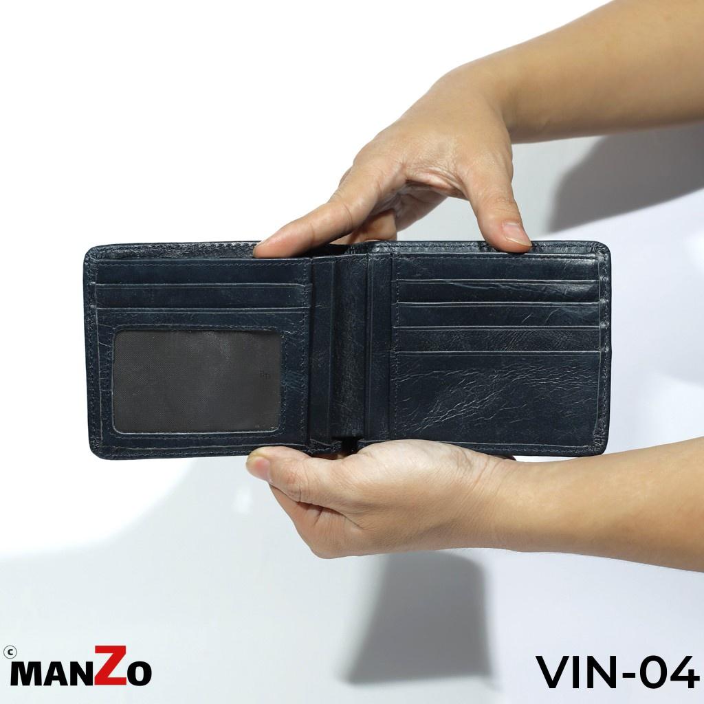 Bóp nam da bò MANZO VIN-04 màu xanh đậm phong cách bụi bặm Bảo hành 18 tháng tại Manzo