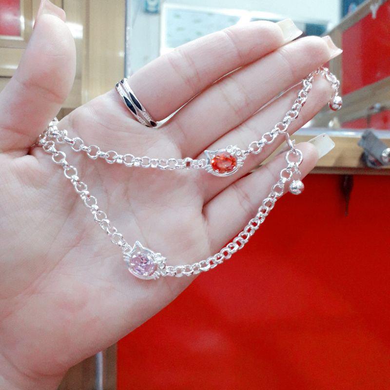 Lắc tay mèo bạc cho bé đính đá YN JEWELRY