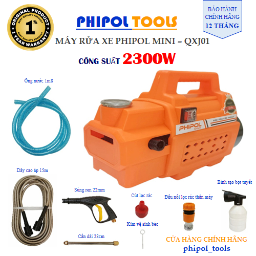 Máy rửa xe công suất 2300W PHIPOL TOOLS QXJ01 đa năng dễ sử dụng tặng đầy đủ phụ kiện - Hàng Chính Hãng