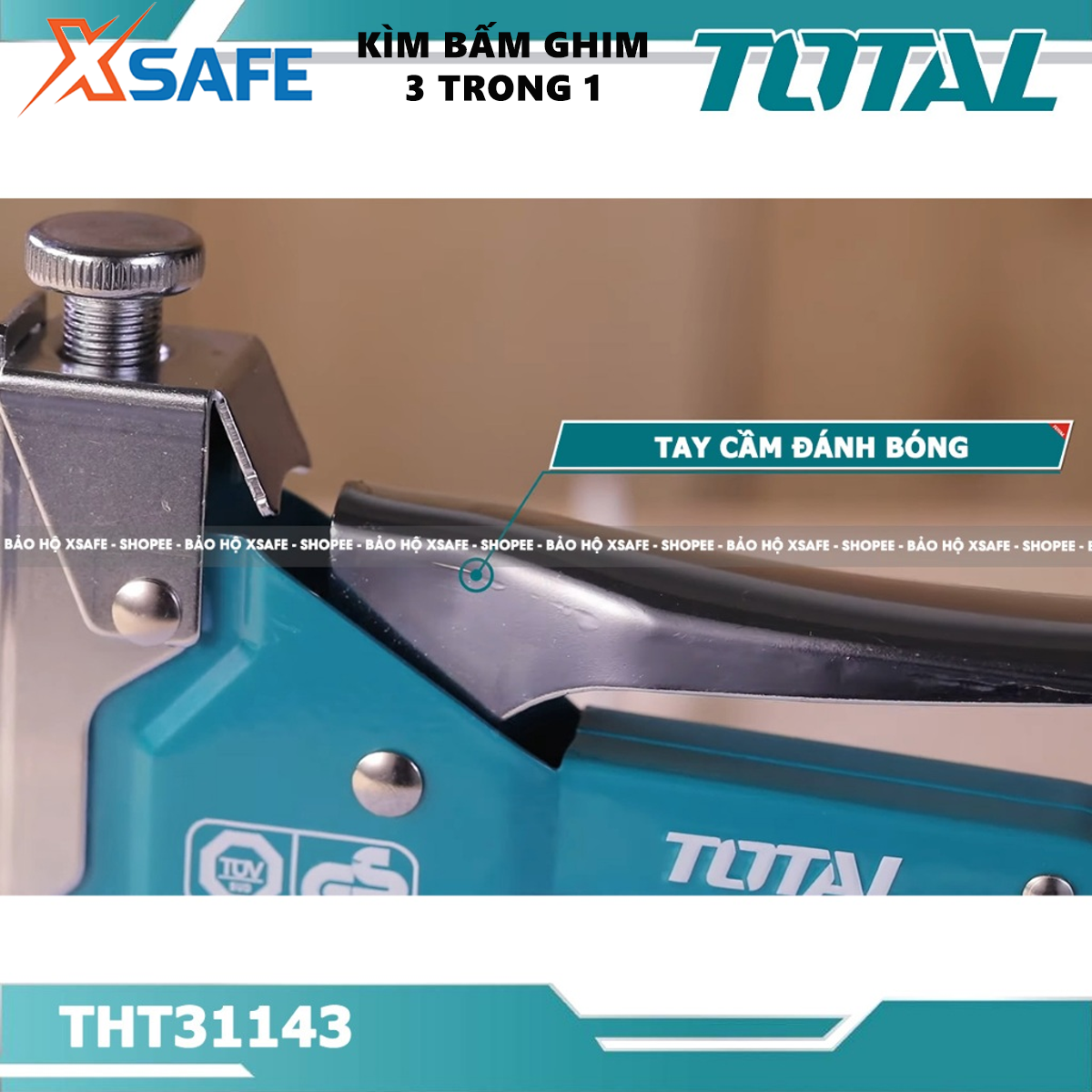 Kìm bấm đinh ghim đa năng 3 trong 1 TOTAL THT31143 Kềm bấm ghim điều chỉnh lực bắn kèm 600 mũi ghim U, đinh, chữ nhật