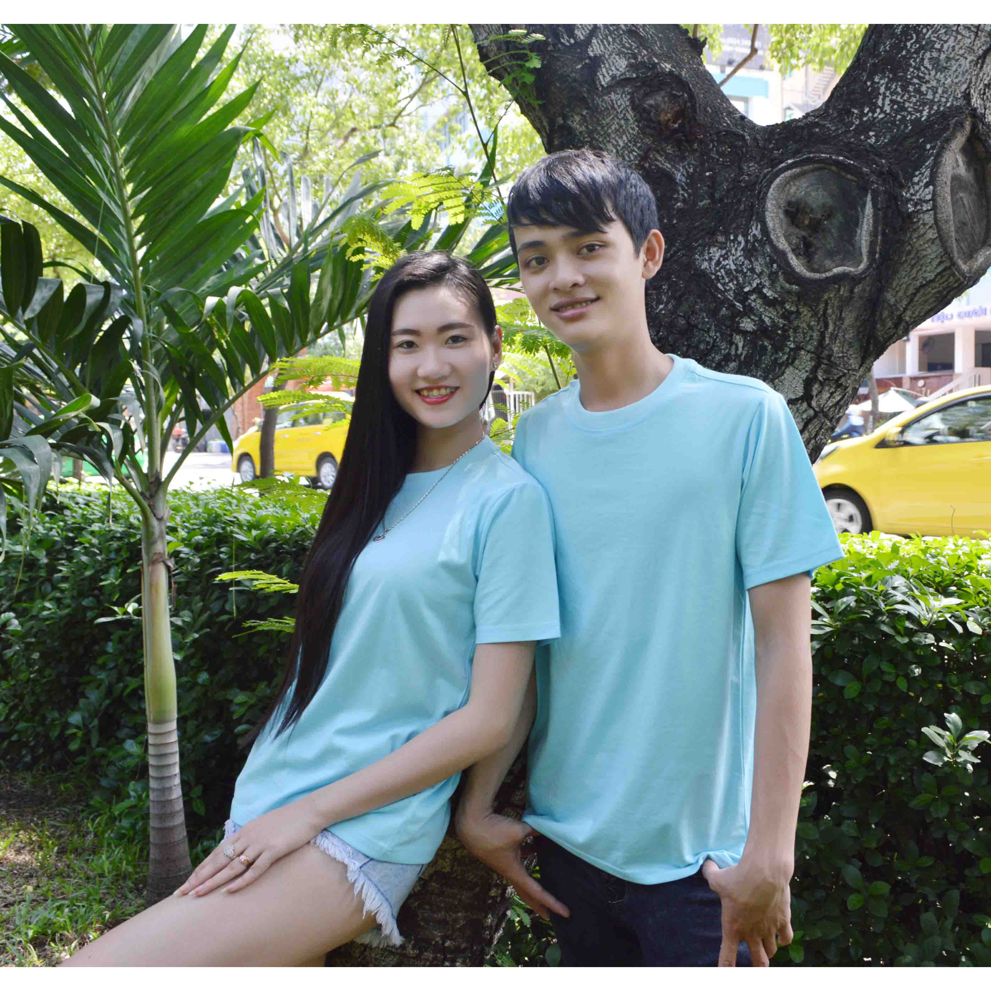 Áo thun trơn nam nữ tay ngắn, vải dày vừa đứng áo, thấm hút mồ hôi, may đẹp - Màu xanh dương lợt