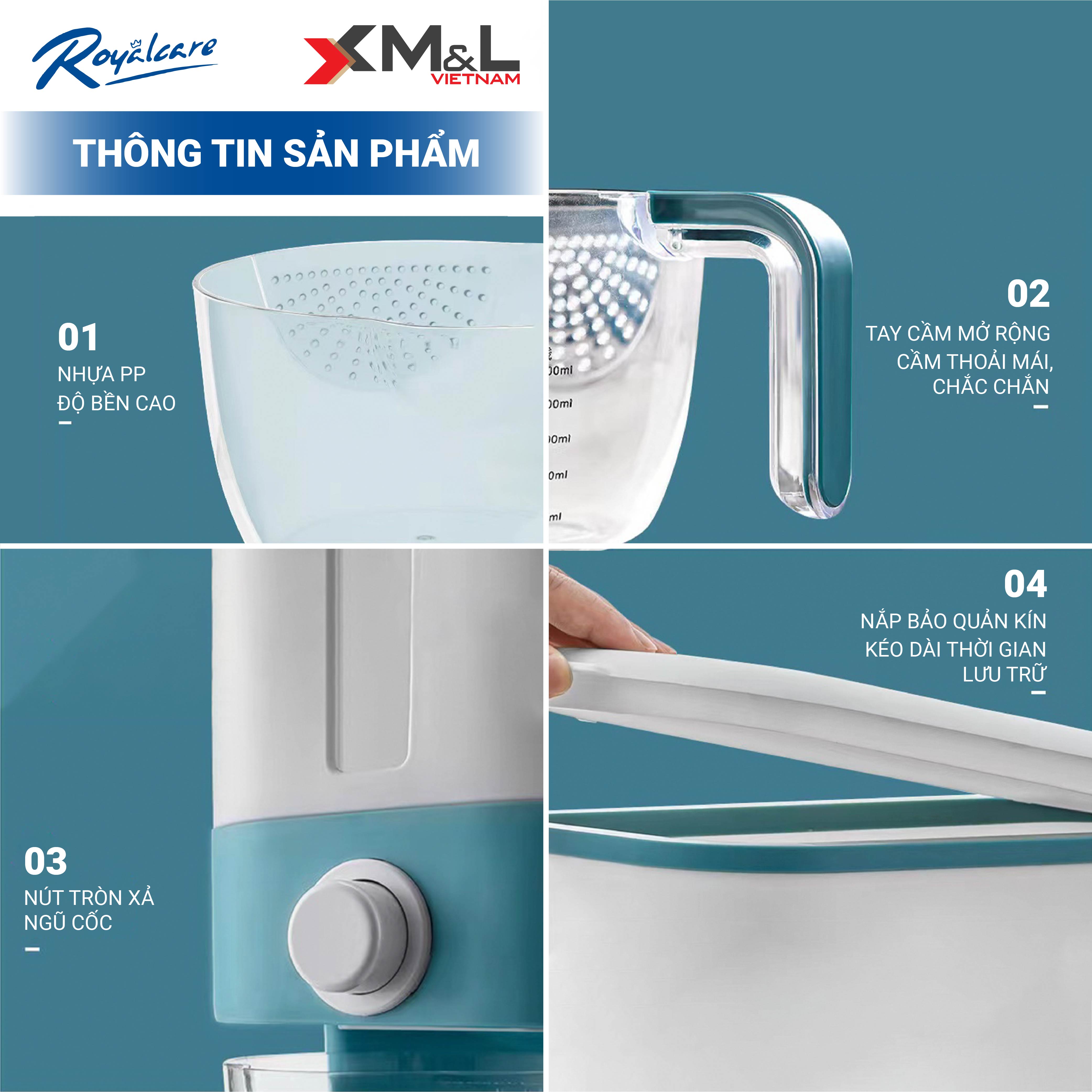 Thùng đựng gạo thông minh M&amp;L Royalcare 6068 - bao gồm khay đựng ngũ cốc - chống ẩm mốc côn trùng - đồ gia dụng tiện ích