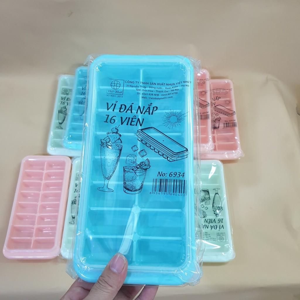 Vỉ Đá 16 Viên Kèm Nắp Đậy ,Khay Làm Đá Tủ Lạnh Chất Liệu Nhựa Dẻo Cao Cấp Không Độc Hại - Chính Hãng Việt Nhật