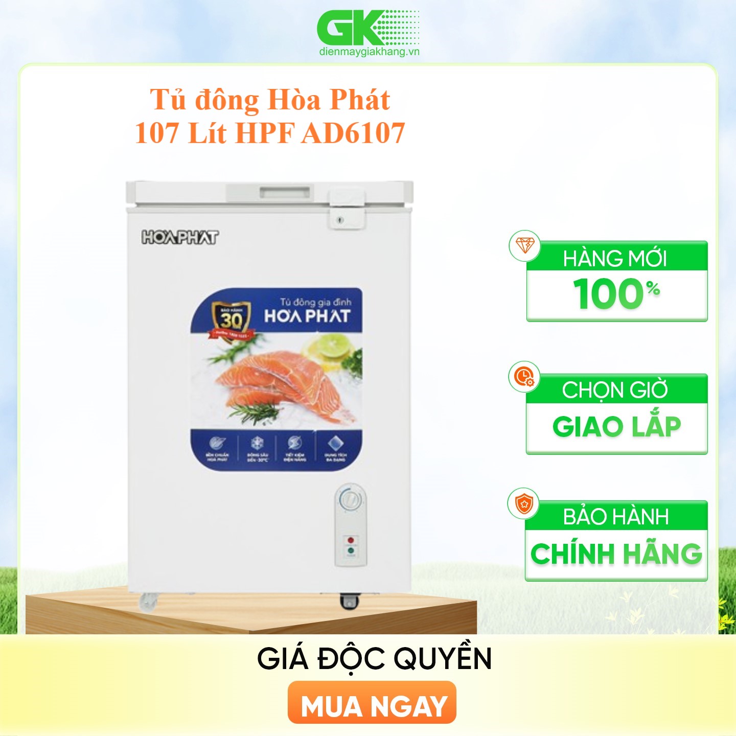 Tủ đông Hòa Phát 107 Lít HPF AD6107 - Hàng chính hãng (chỉ giao HCM)