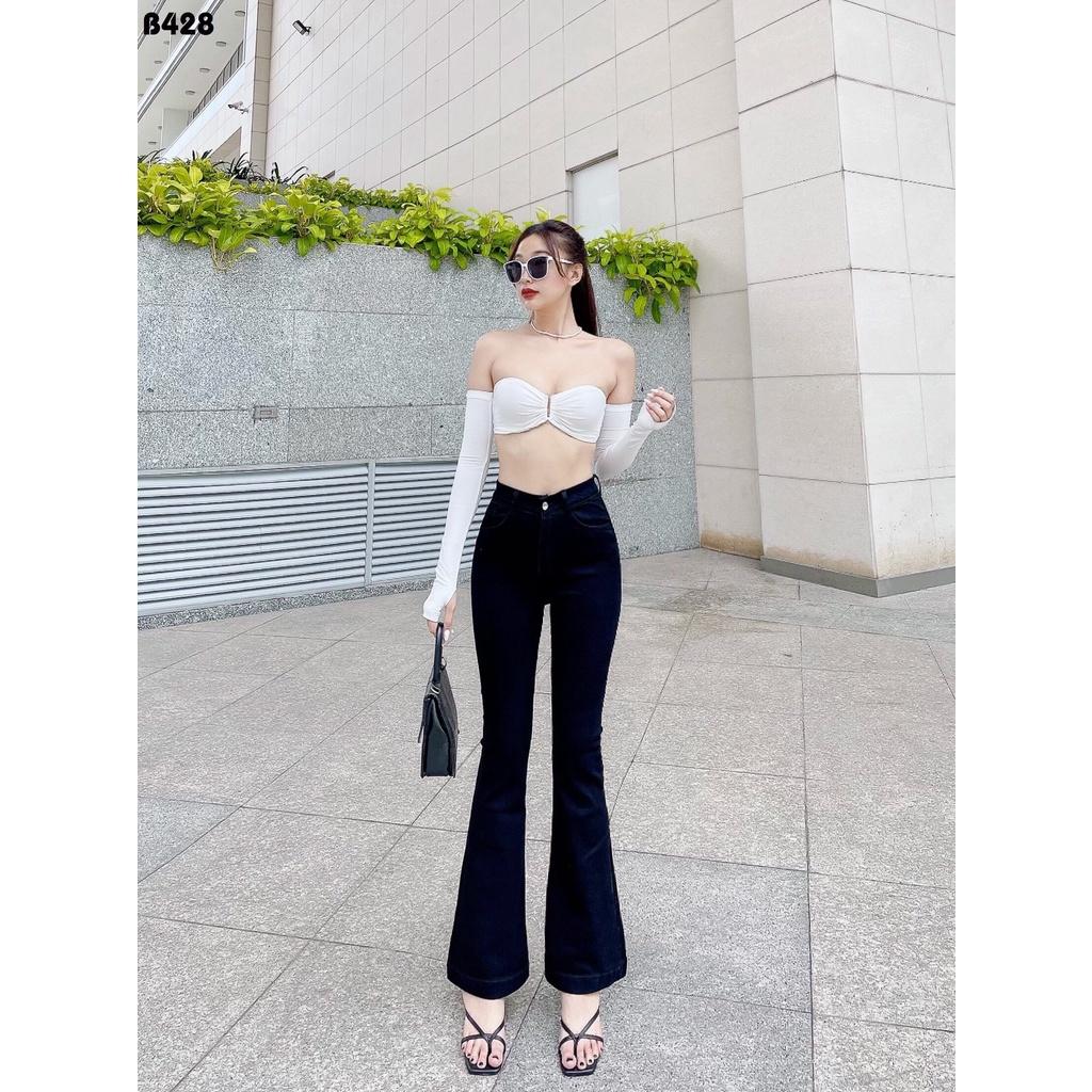 Quần Jeans Nữ Ống Loe Dài Lưng Cao Co Giãn Thời Trang