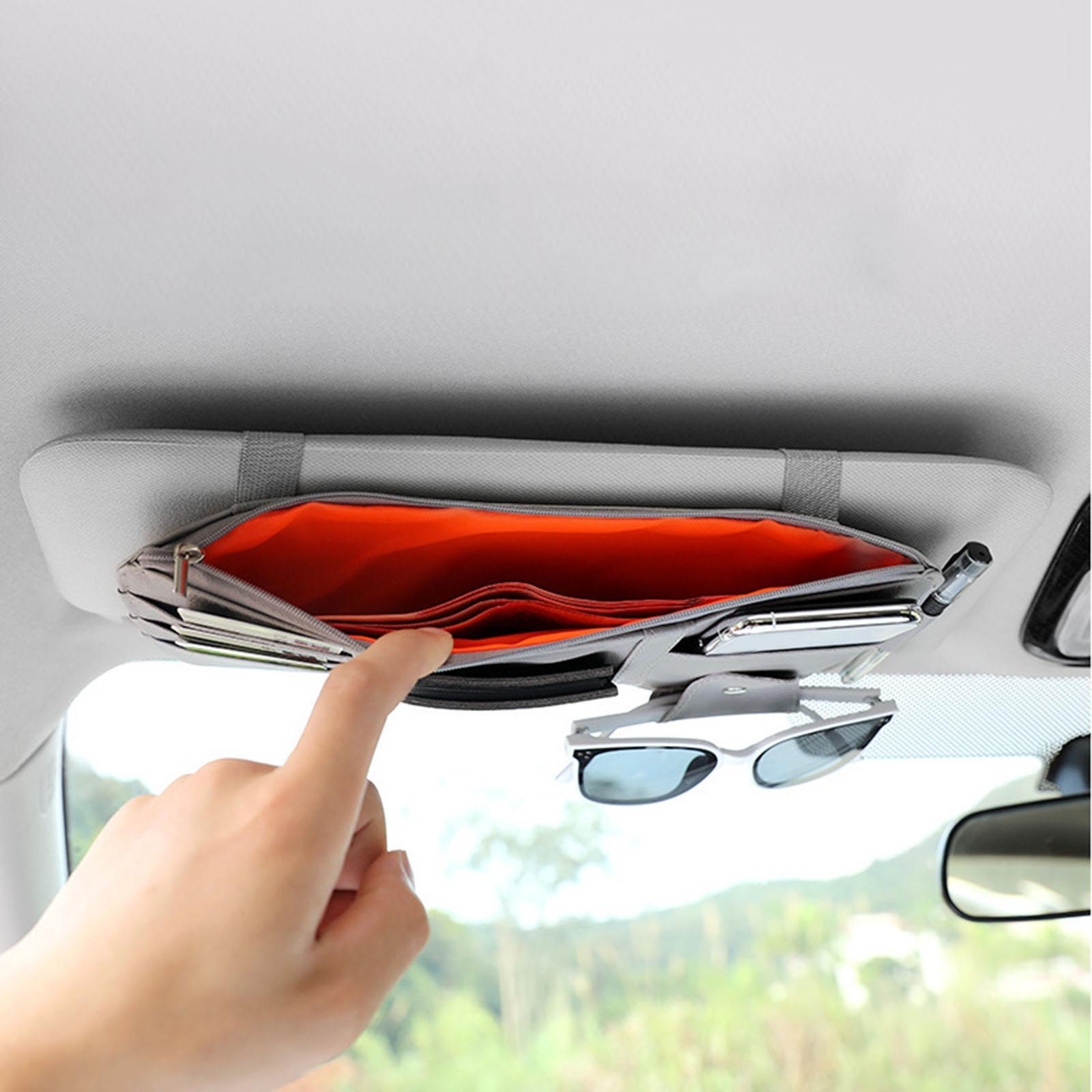 PU Car Sun Visor Organizer Card Slots Multi Pockets Auto SUV Pen Holder Sunshade Storage Bag for Cash Keys Auto Interior Accessories