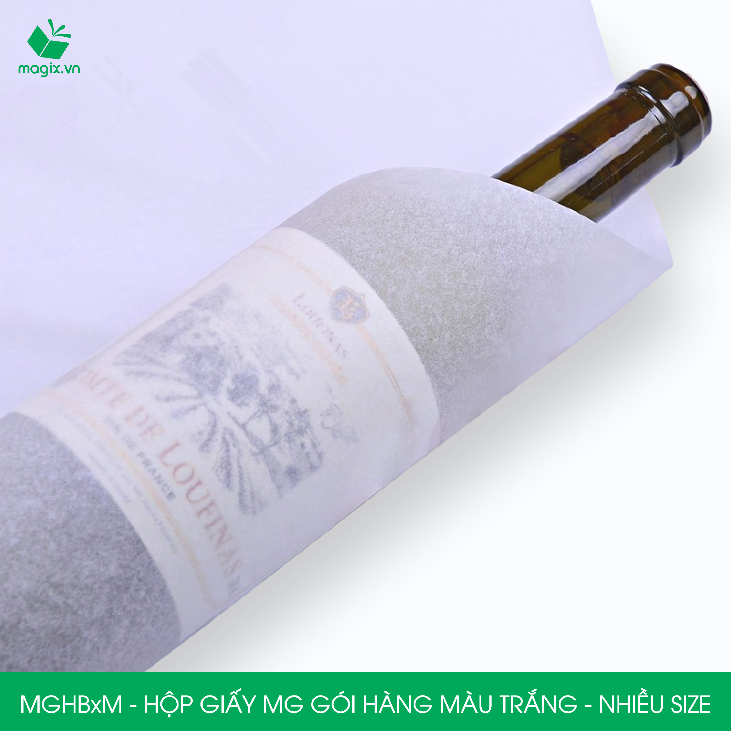 MGHB - Hộp cuộn giấy MG, cuộn giấy Pelure trắng gói hàng, giấy chống ẩm 1 mặt bóng, cuộn giấy bọc hàng thời trang - Nhiều kích thước