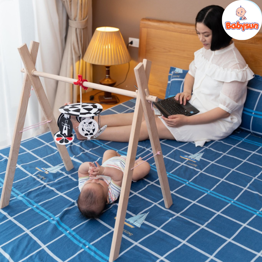 Đồ chơi treo nôi đen trắng cho bé, bộ kích thích thị giác cho trẻ sơ sinh hiệu quả có kẹp dễ dàng sử dụng