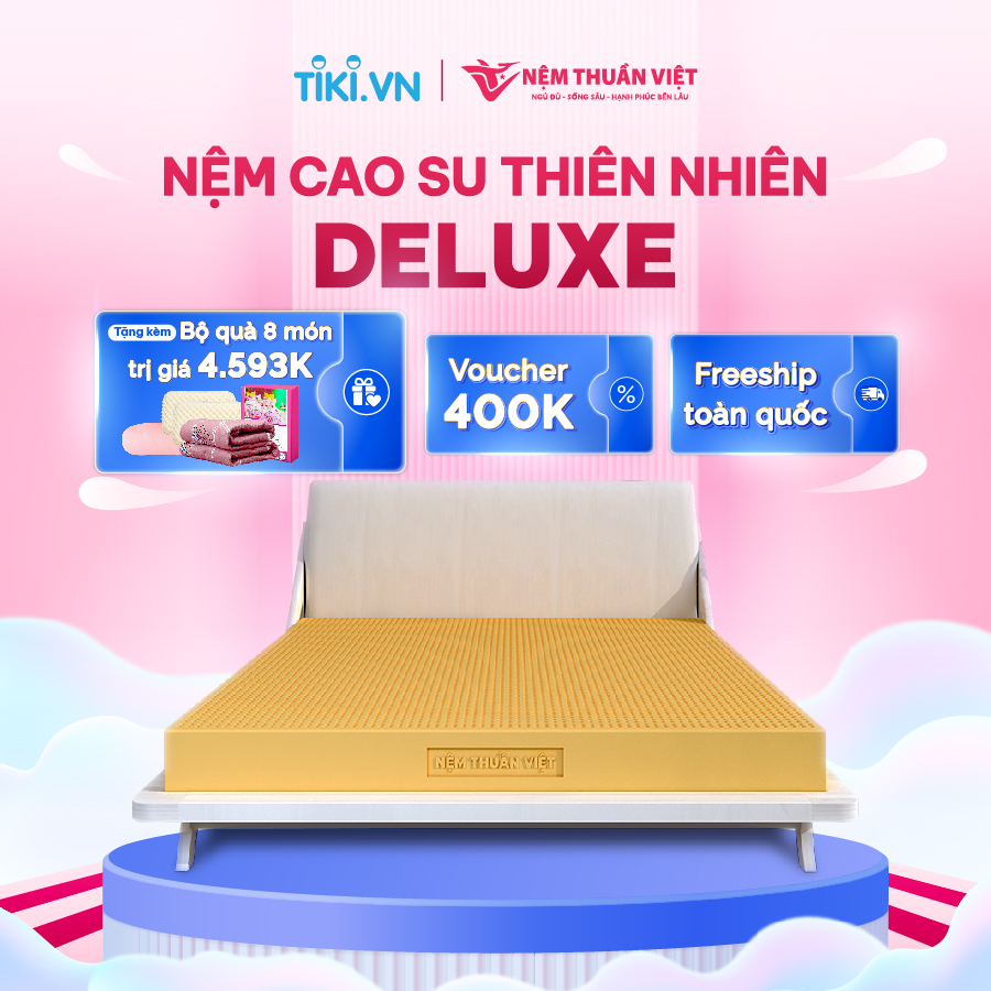 (1m4x2mx15cm) Nệm Cao Su Thuần Việt Deluxe 100% Cao Su Thiên Nhiên, Bền Bỉ, Thoáng Mát, Êm Ái