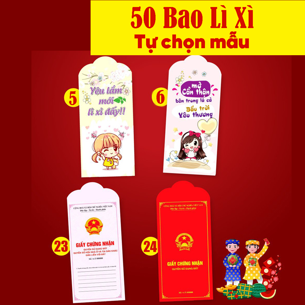 Sỉ 50 Bao Lì Xì Tết Quý Mão 2023 Đẹp Được Chọn Mẫu - Chúc Năm Mới Trọn Vẹn Yêu Thương, Phát Tài Phát Lộc