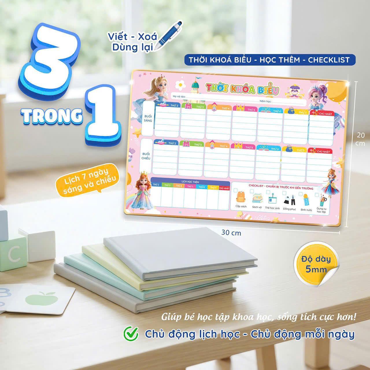 Tranh Lịch Thời Khóa Biểu - Tích Hợp 3 Trong 1 - Viết - Xóa Thông Minh (Nhiều Mẫu Mã)