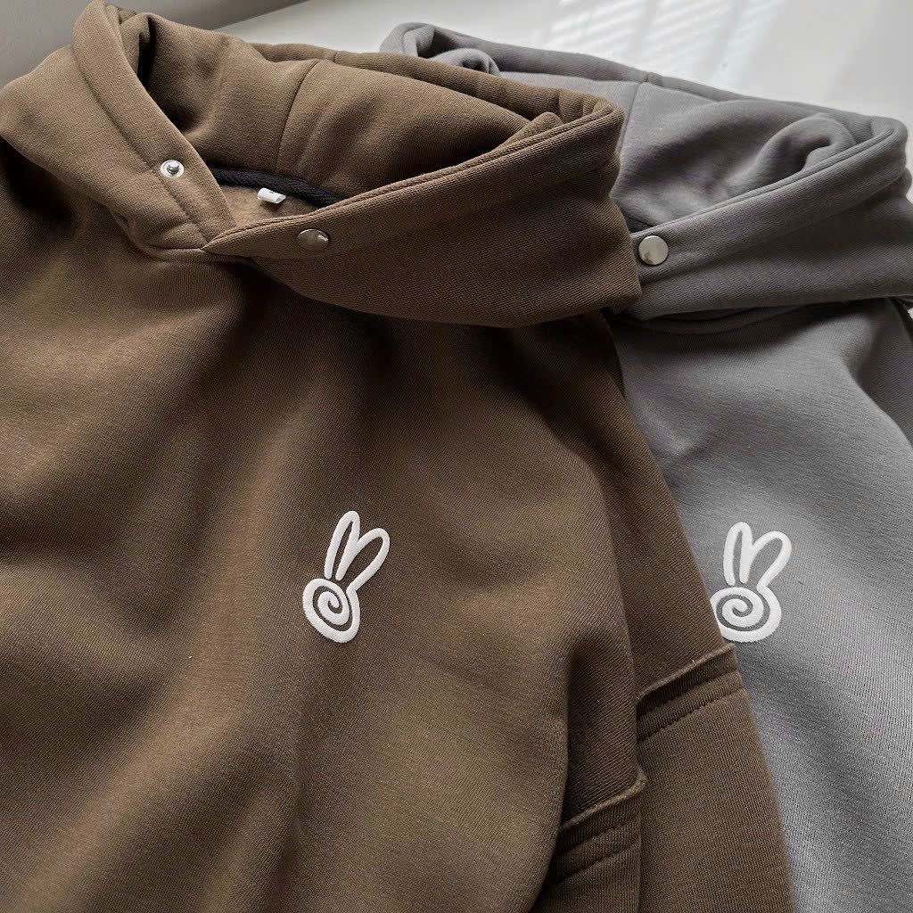 Áo khoác Hoodie Nam Nữ Phối Icon Thỏ Bo Ráp Túi Bụng chui đầu có mũ trùm nón rộng siêu to giá rẻ