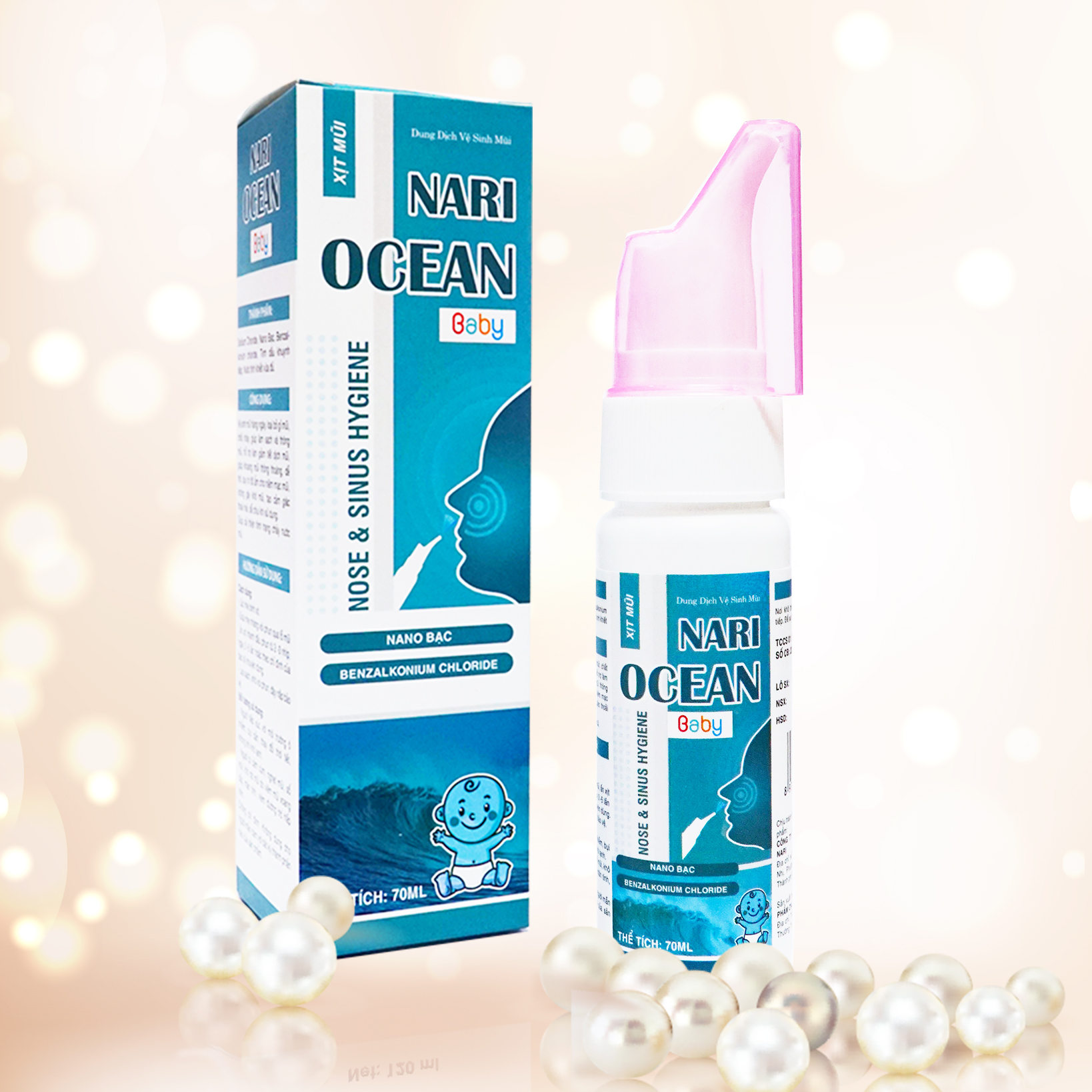 Xịt mũi Ocean Nari cho trẻ em với Nano Bạc và tinh dầu khuynh diệp giúp sạch vi khuẩn vi nấm đường hô hấp tạo thông thoáng giảm tiết dịch giảm khô rát lọ 70 ml