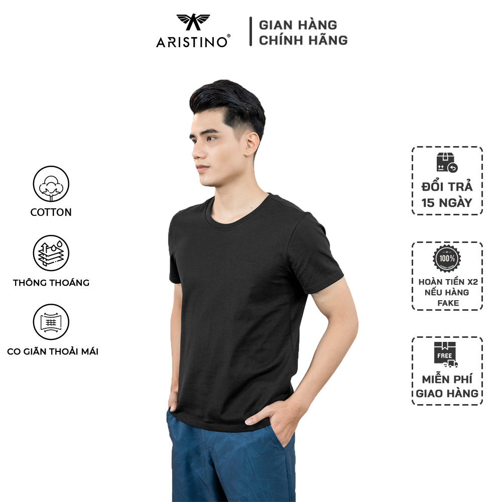 Áo thun nam ARISTINO cổ tròn, dáng regualar fit vừa văn thoải mái, chất liệu cotton thoáng mát ATS018S1 - M