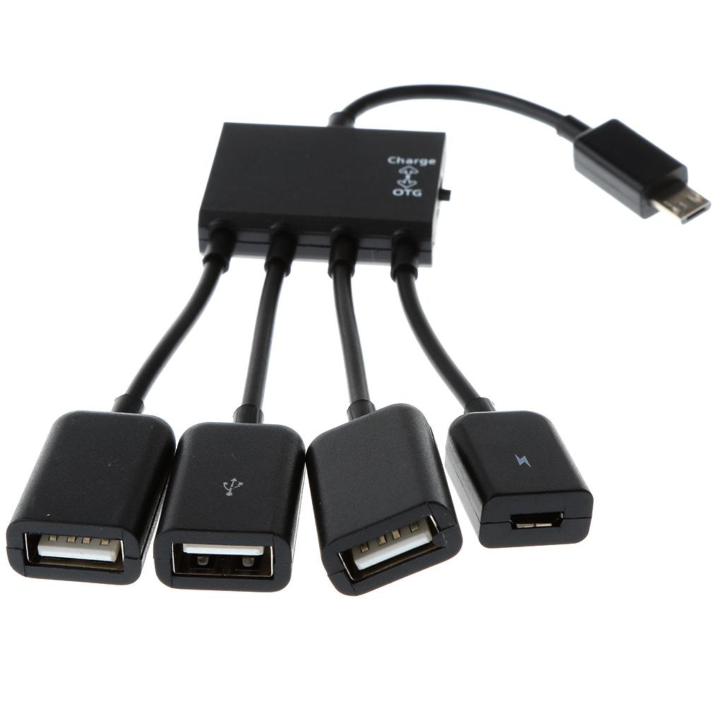 4 in 1 Micro USB Hub Male to Female Three USB 2.0 Host OTG Adapter Cable