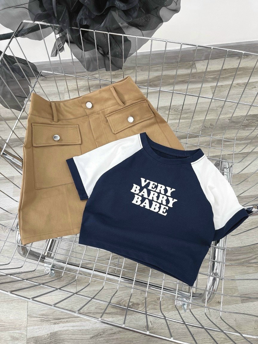 SET CHÂN VÁY NGẮN TÚI HỘP LƯNG CAO SUÔNG TRƠN + ÁO THUN CROPTOP TRƠN ĐI BIỂN DẠO PHỐ ĐI CHƠI ĐI LÀM