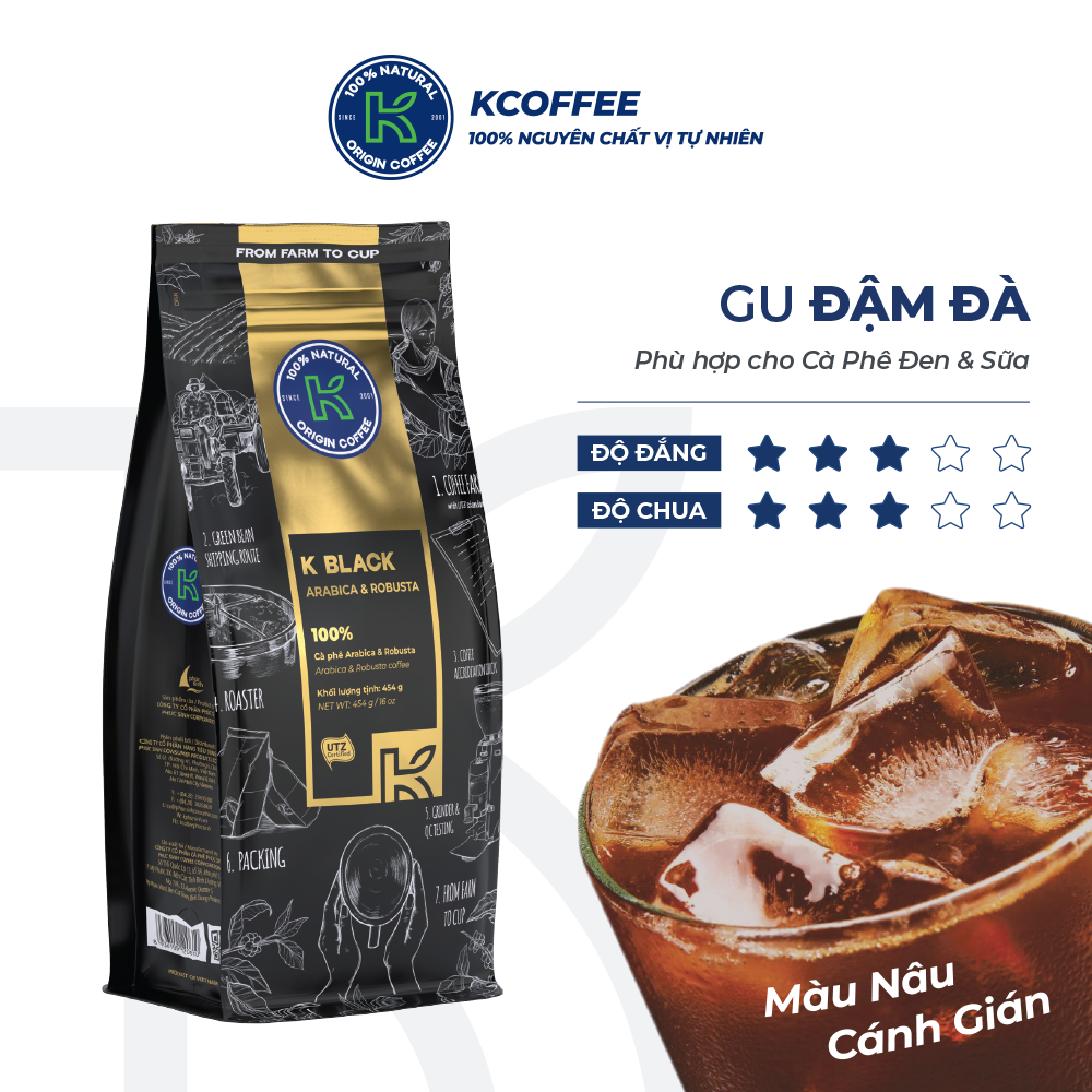 Cà phê hạt rang K Coffee 100% Robusta Arabica nguyên chất cà phê đậm vị K-Black (454g/Túi)