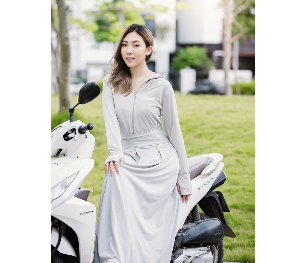 SET ÁO CHỐNG NẮNG NỮ TÚI CUỘN + QUÂY THÔNG HƠI THOÁNG MÁT- CÙNG MÀU SIÊU XINH