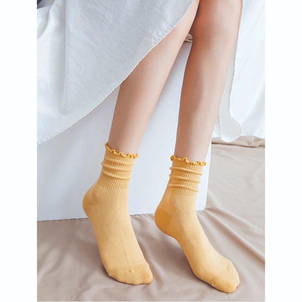 Tất, vớ nhún cổ bèo nữ cao cổ phong cách Vintage Hàn Quốc, hiệu MHAN cao cấp, chất liệu cotton, có nhiều màu