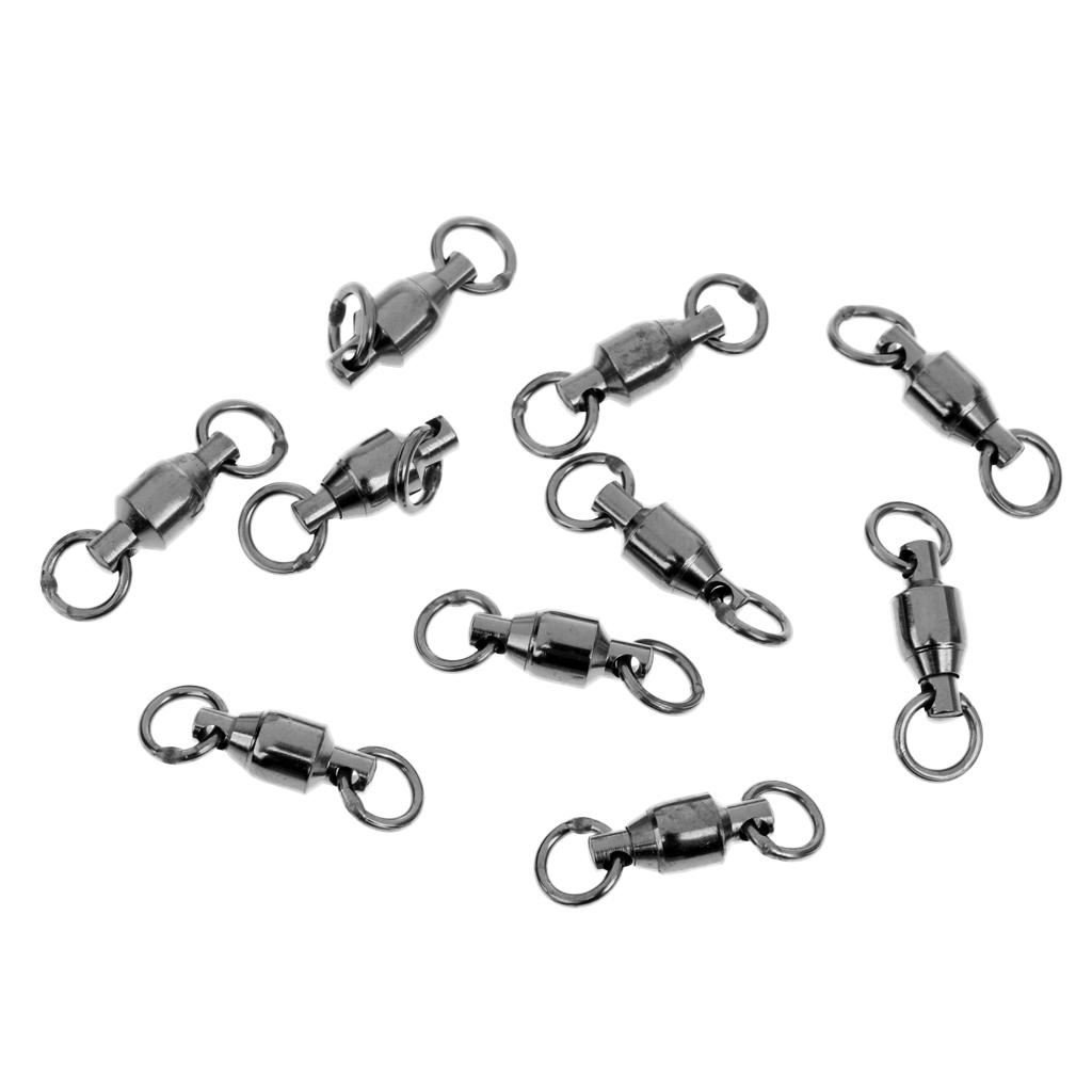 10pcs Heavy Duty Ball Bearing Swivel Solid Rings Fishing Swivels Black 4#