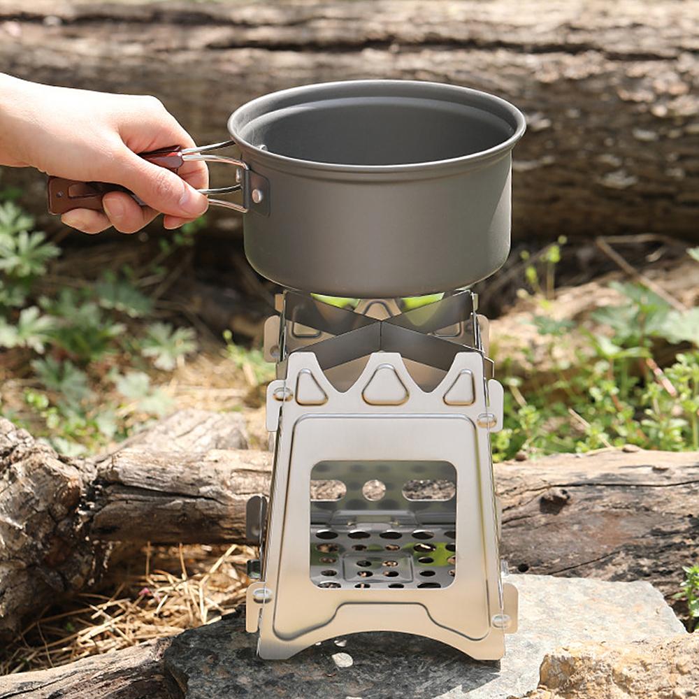 WS009M Camping Wood Stove with Bellow Portable Folding Stainless Steel Wood Burning Stove Backpacking Stove