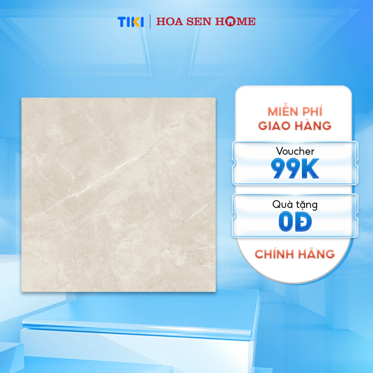 Gạch lát nền granite LUSTRA INSPA1001000008 màu be, vân đá tự nhiên màu trắng, bề mặt satin, kích thước  1000mmx1000mm, thùng 2 viên - Hàng chính hãng