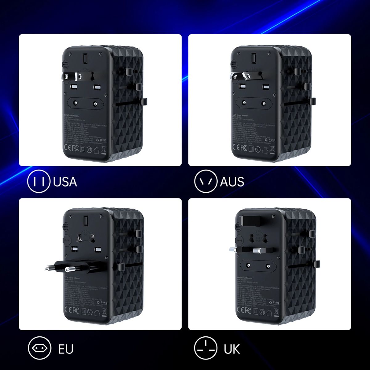 Củ sạc du lịch đa năng Gan 100W Choetech PD6028 (2 USB C+ 2 USB A)- Hàng chính hãng