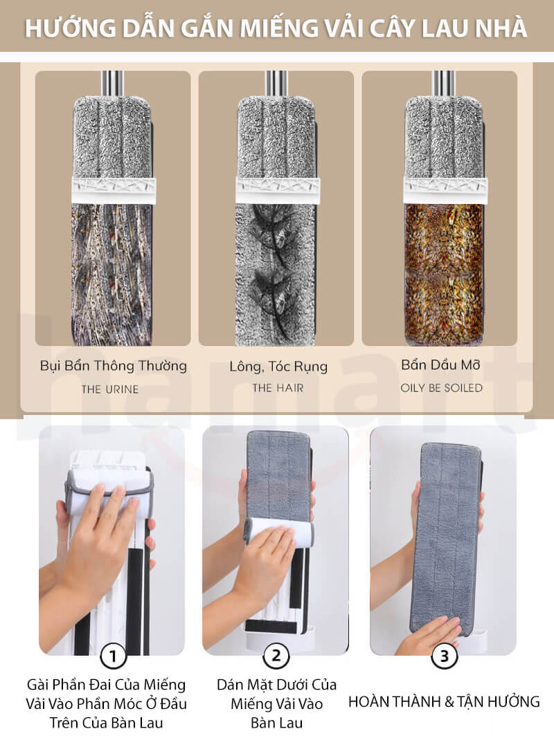Cây Lau Nhà Mini Tự Vắt Thông Minh Xoay 360 Chổi Lau Sàn Gấp Gọn Kèm 2 Miếng Vải Lau KHÔNG THÙNG