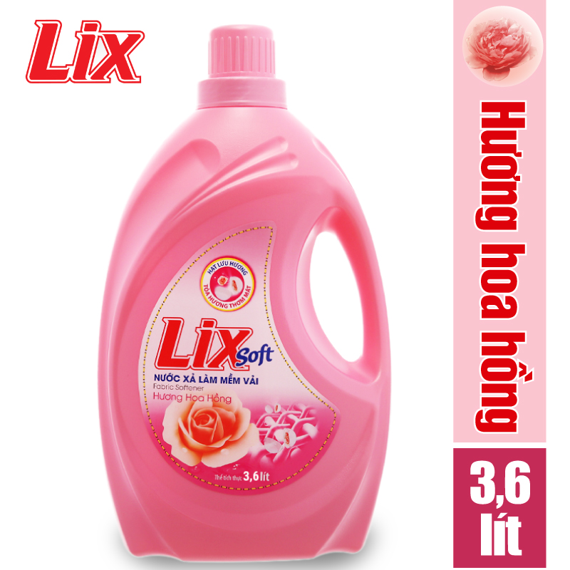 Nước xả vải Lix soft hương hoa hồng 3.6 lít LSH36