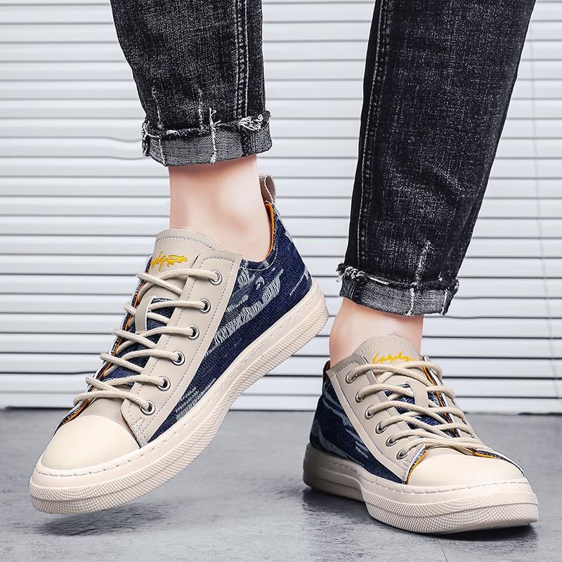 Giày Sneaker Nam Vải Bò Rách Phối Da Lộn Cao Cấp