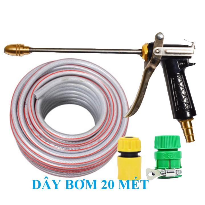 Bộ dây vòi xịt nước rửa xe, tưới cây . tăng áp 3 lần, loại 20m 206701-2 đầu đồng,cút,nối vàng+tặng mở chai
