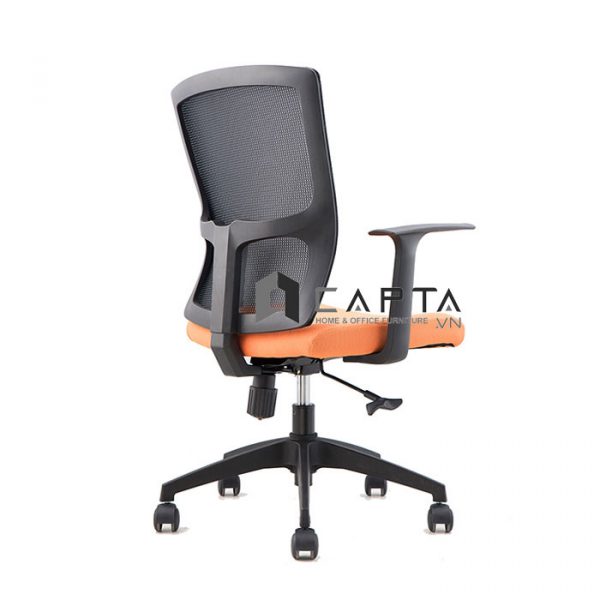 Ghế xoay nhân viên lưng trung CE4269-M Nội thất Capta Ghế ngồi làm việc tai nhà lưng lưới nệm mousse bọc vải  màu cam có tay tựa chữ T