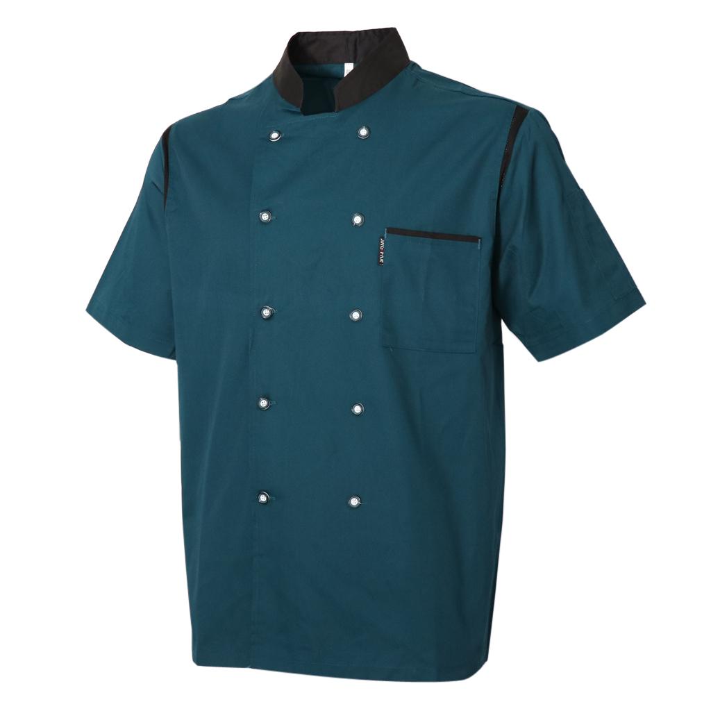 Mens Stylish Chef Uniform Short Sleeve Cook Jacket Classic Chef Coat for Food Staff
