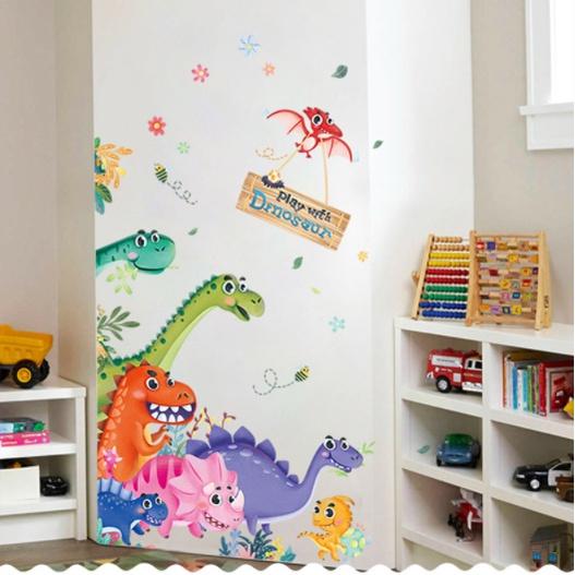 Decal trang trí tường - Những chú khủng long đa sắc màu