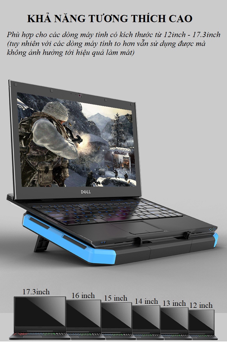 Đế Tản Nhiệt Cho Laptop Q-7 Quạt Chạy Cực Êm Làm Mát Laptop, Độ Đèn Led Gaming