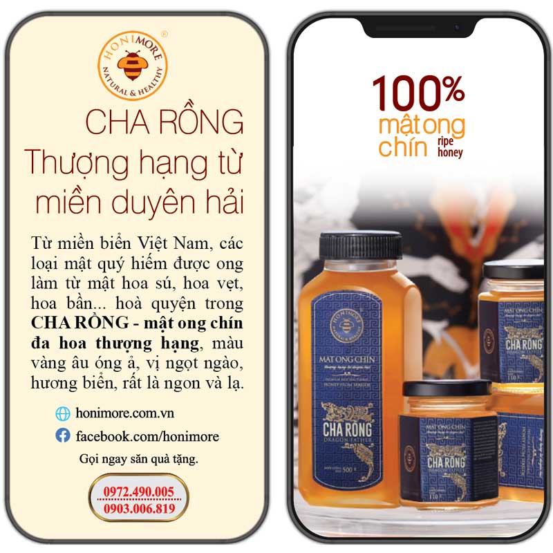 Mật ong rừng thượng hạng miền biển - 100% mật ong chín Cha Rồng Honimore 110g