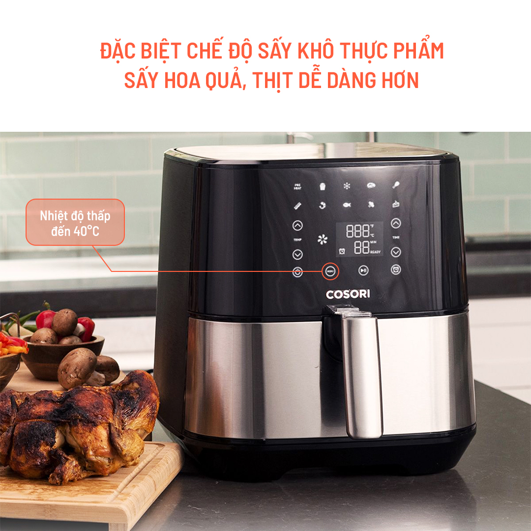 Nồi chiên không dầu điện tử Cosori CP258 -AF-RAM (5.5 lít) vỏ thép - Sấy khô thực phẩm - Hàng chính hãng bảo hành 2 năm