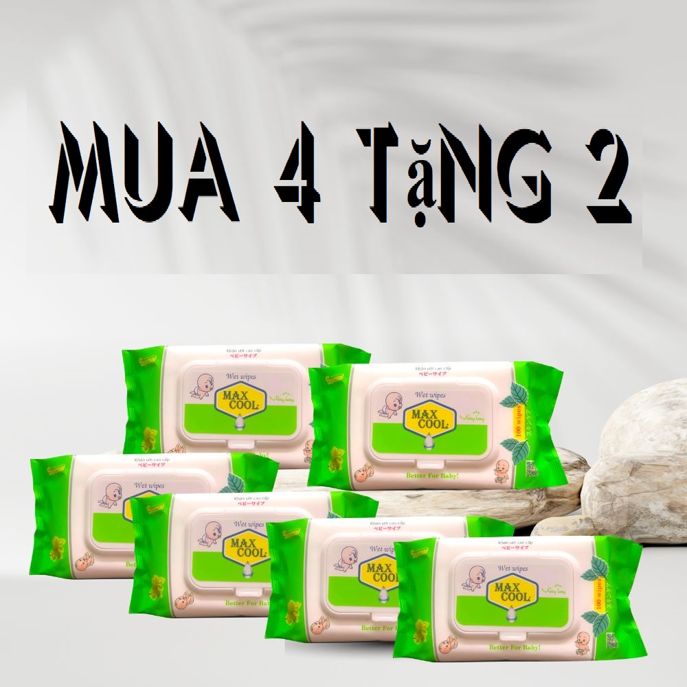 Combo 4 Gói Khăn Ướt Max Cool 100 Tờ Không Hương Tặng 2 Gói Cùng Loại