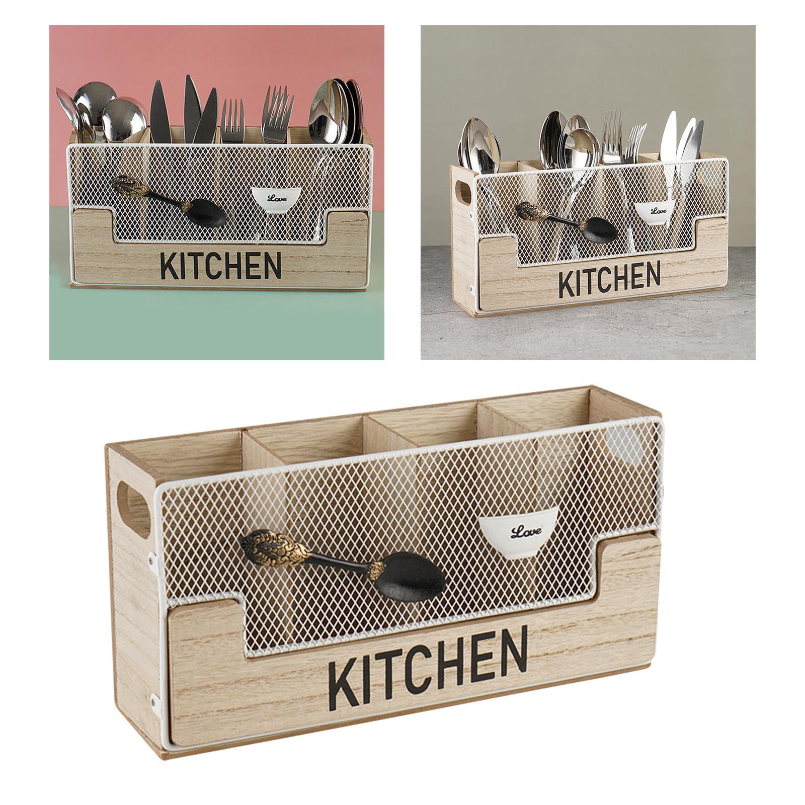 Wooden Cutlery Utensil Holder Rack Shelf for Kitchen Table Accessories Knife