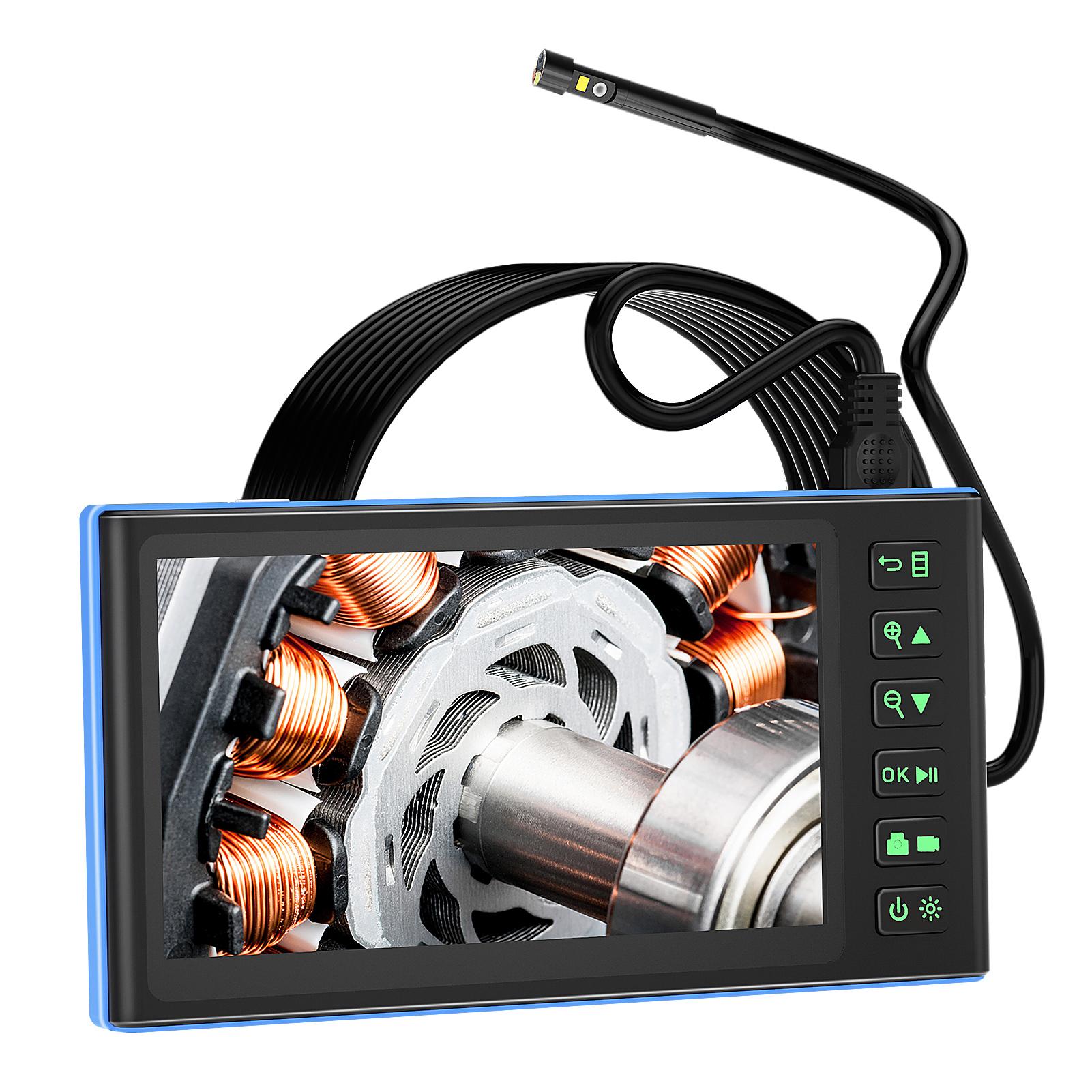Triple Camera Endoscope with 7-inch IPS Color Screen Borescope with 8 LED Lights 1080P Photos Videos Snake Camera IP67 Waterproof 2 Million Pixels Inspection Camera with TF Card Slot