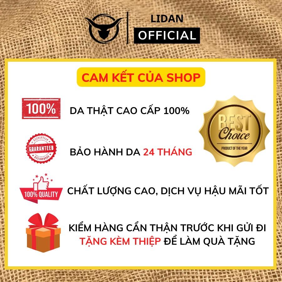 Ví nam khắc tên da bò thật Nappa cao cấp LIDAN, bóp dáng ngang có hộp vintage kèm thiệp đẹp làm quà tặng LD3