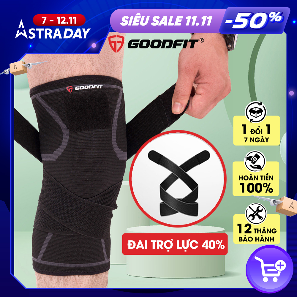 Bó gối, băng gối thể thao GoodFit dày dặn co giãn 4 chiều, bó gối bóng chuyền kèm dây quấn trợ lực chắc chắn GF511K