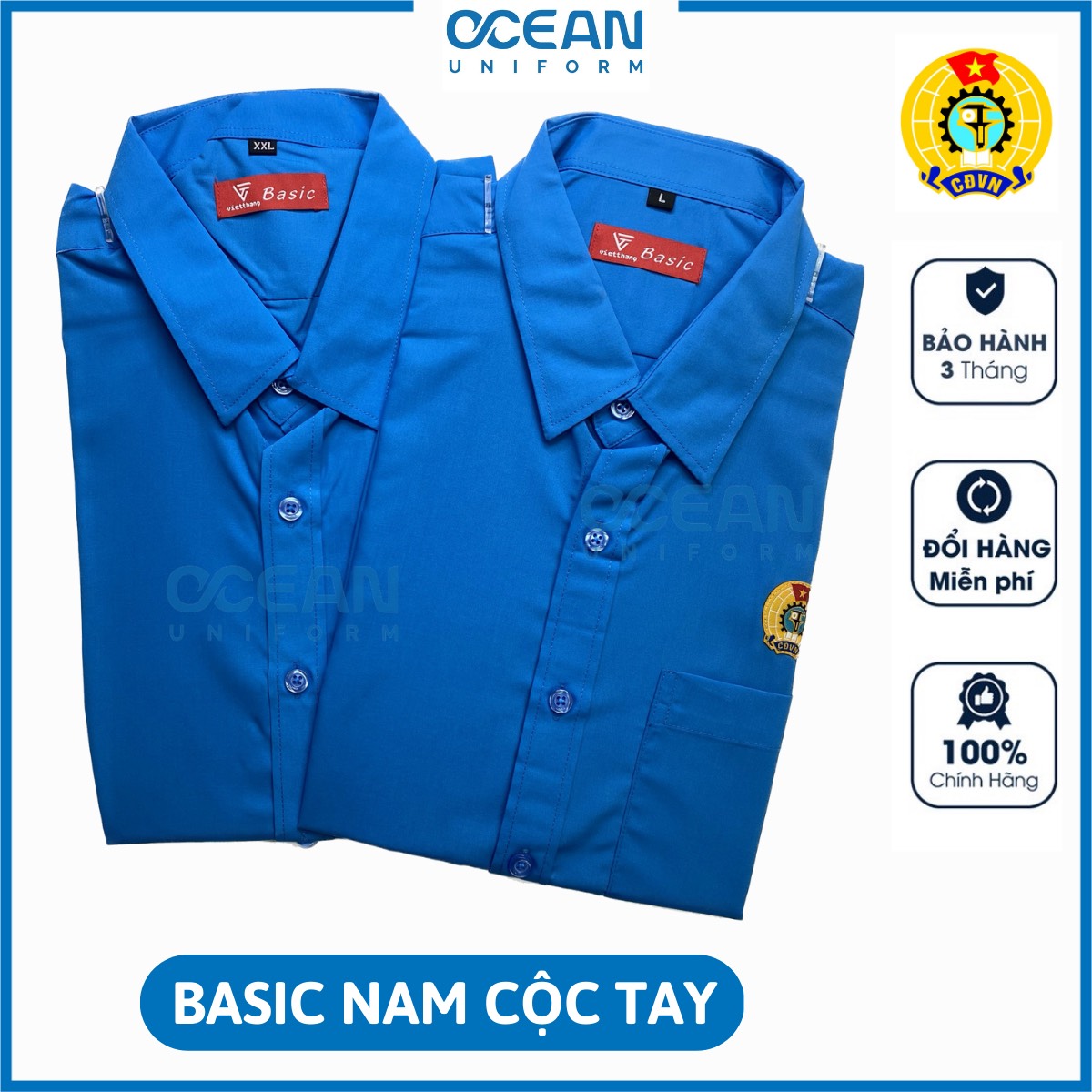 Áo công đoàn việt nam sơ mi nam cộc tay basic,chất liệu pangzim liên doanh,logo sắc nét