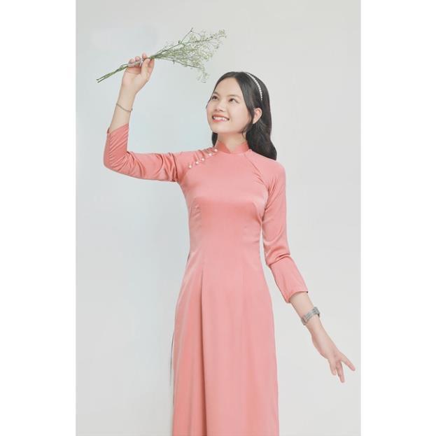 Áo dài truyền thống cách tân nữ thiết kế 2 tà may sẵn, áo dài lụa trơn kèm quần.
