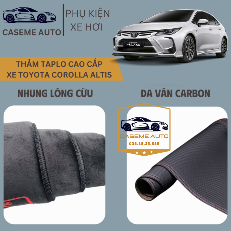 [TOYOTA COROLLA ALTIS] Thảm Taplo 3 Lớp Dành Cho Xe TOYOTA COROLLA ALTIS, Nhung Lông Cừu Và Da Vân Carbon Cao Cấp - Hàng Chính Hãng
